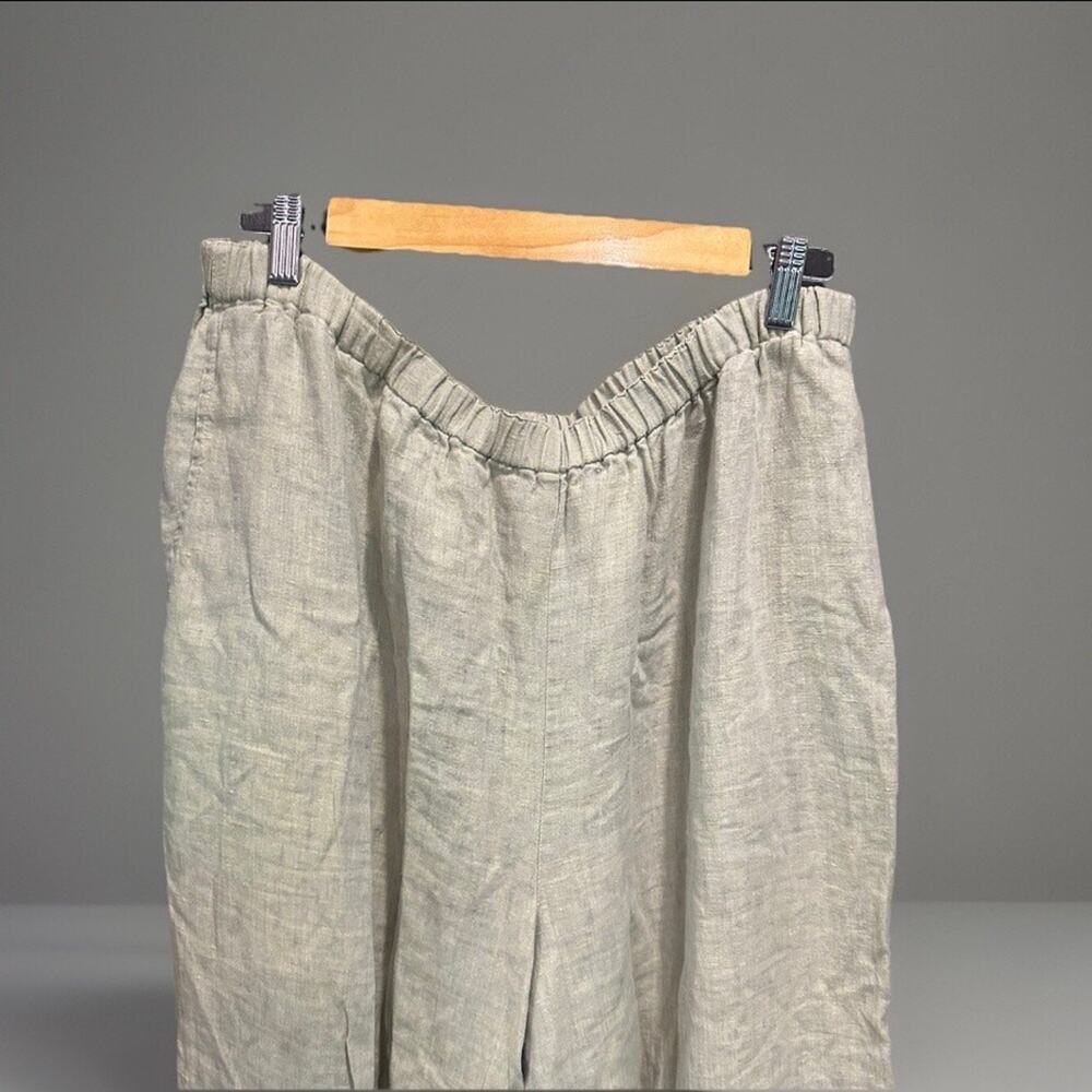 FLAX Green Boho Lagenlook Coastal Grandma Wide Leg Linen Pants XL/2XL - Picture 3 of 9